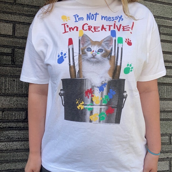 Vintage Tops - Vintage RARE 90’s Cat Graphic T-Shirt Top
